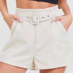 Altar'd State Cream Corduroy High-Rise Belted Shorts